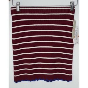 GB Girls Skirt Size Small Maroon Stripe Pull Up Cotton Blend Blue Accent